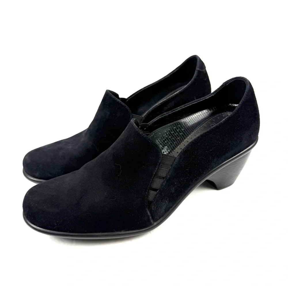 Dansko Raphael Shoes 40‎ Black Suede Leather Slip On Clog Wedge Work Classic
